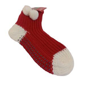 Merry Brite Sweater Slipper Socks Womens Size 9-11 Red White Christmas Knit
